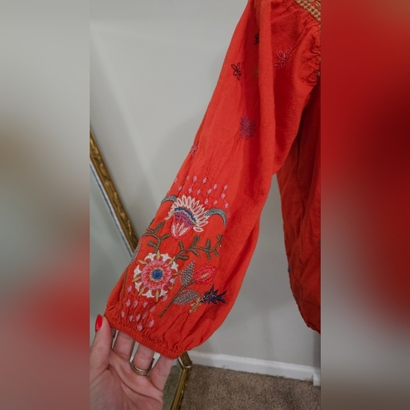 JOHNNY WAS Lucy Artisan Embroidered Blouse In Red Multi. Size XS - Picture 9 of 12